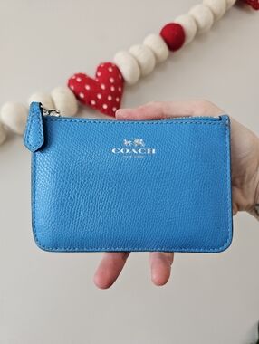 Coach Mini Keychain Wallet Bright Blue Pebbled Leather